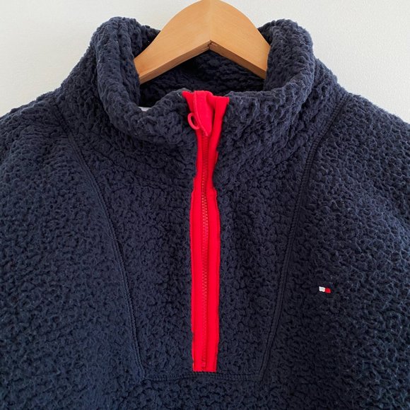Tommy Hilfiger Sherpa Quarter-Zip Pullover Mock neck Sweater with Thumb holes, L - Picture 3 of 9